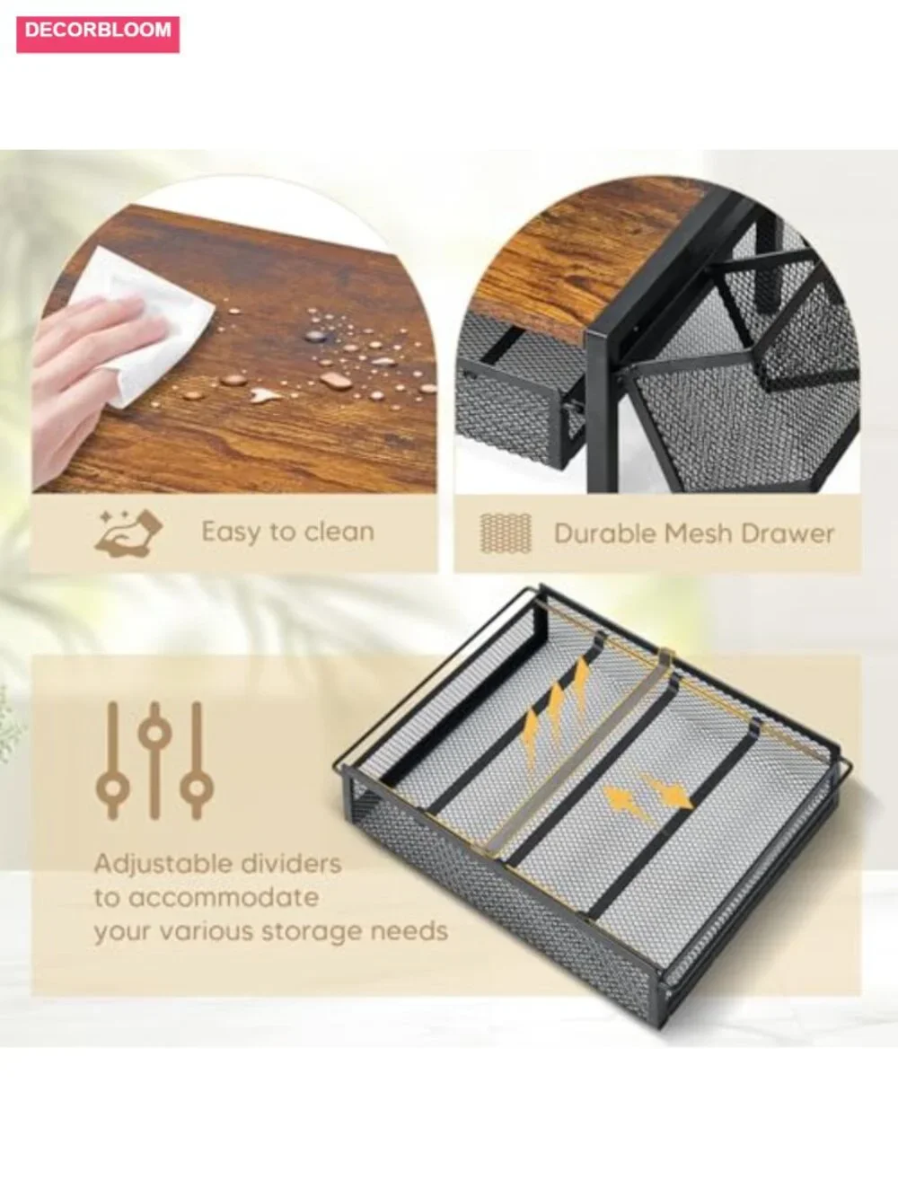 Wood Tea Bag Organizer with Drawer and Cup Holder, 4 Hooks, for Countertop